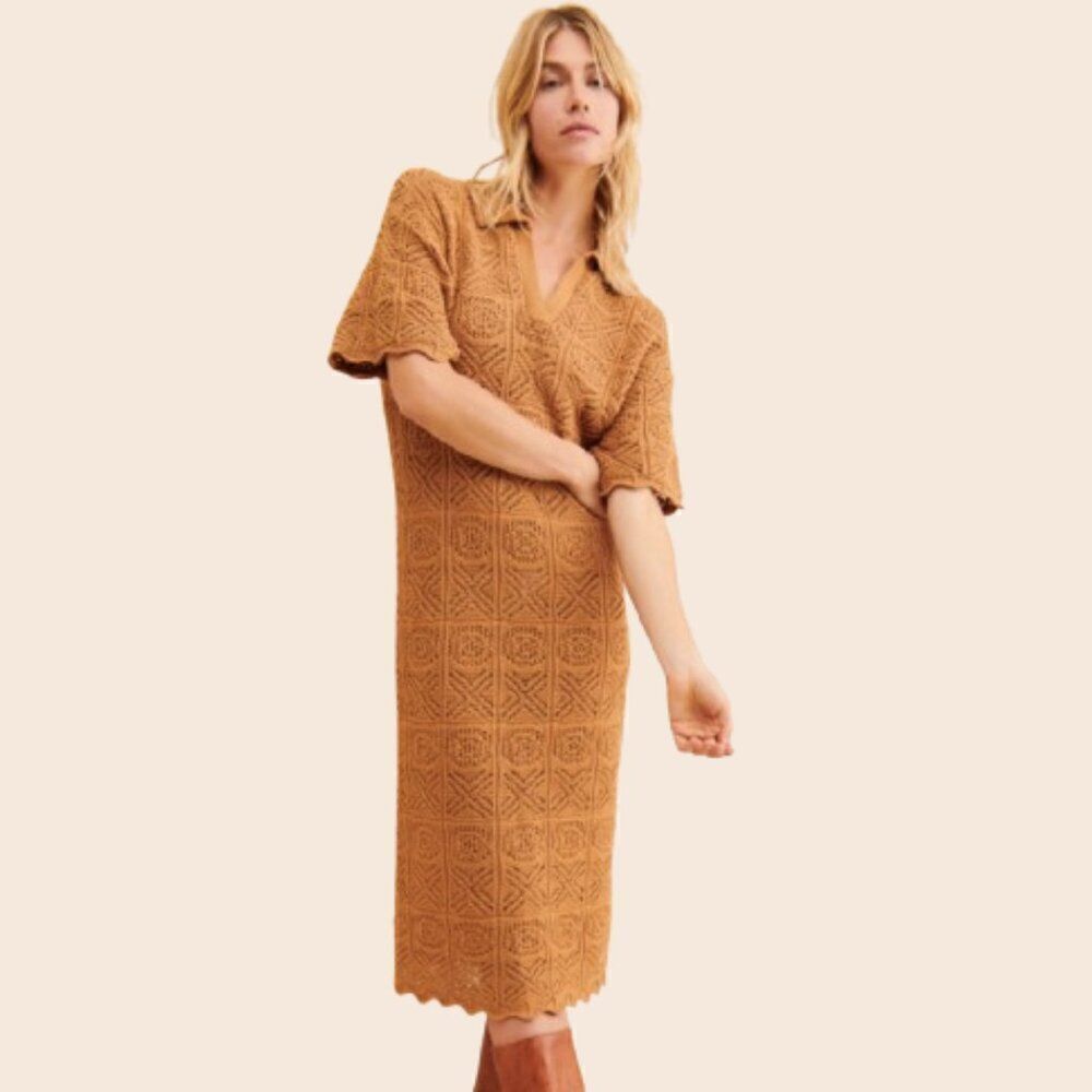 Callahan Tan Marg Polo Knit Midi Dress Size Small NWT